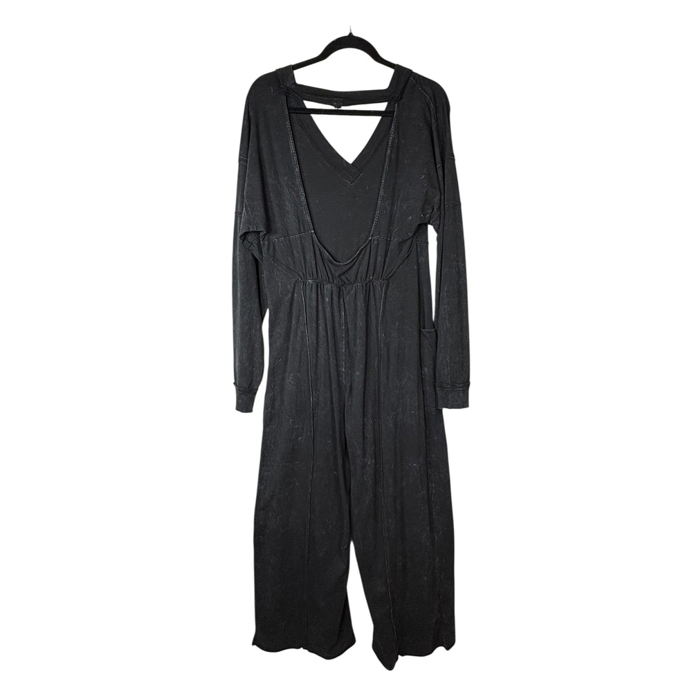 FP Movement Free People Hot Shot Runner Long Sleeve Jumpsuit Washed Black Small